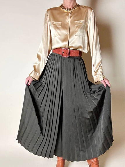 Gonna pantalone plissé Max Mara in satin verde stagno