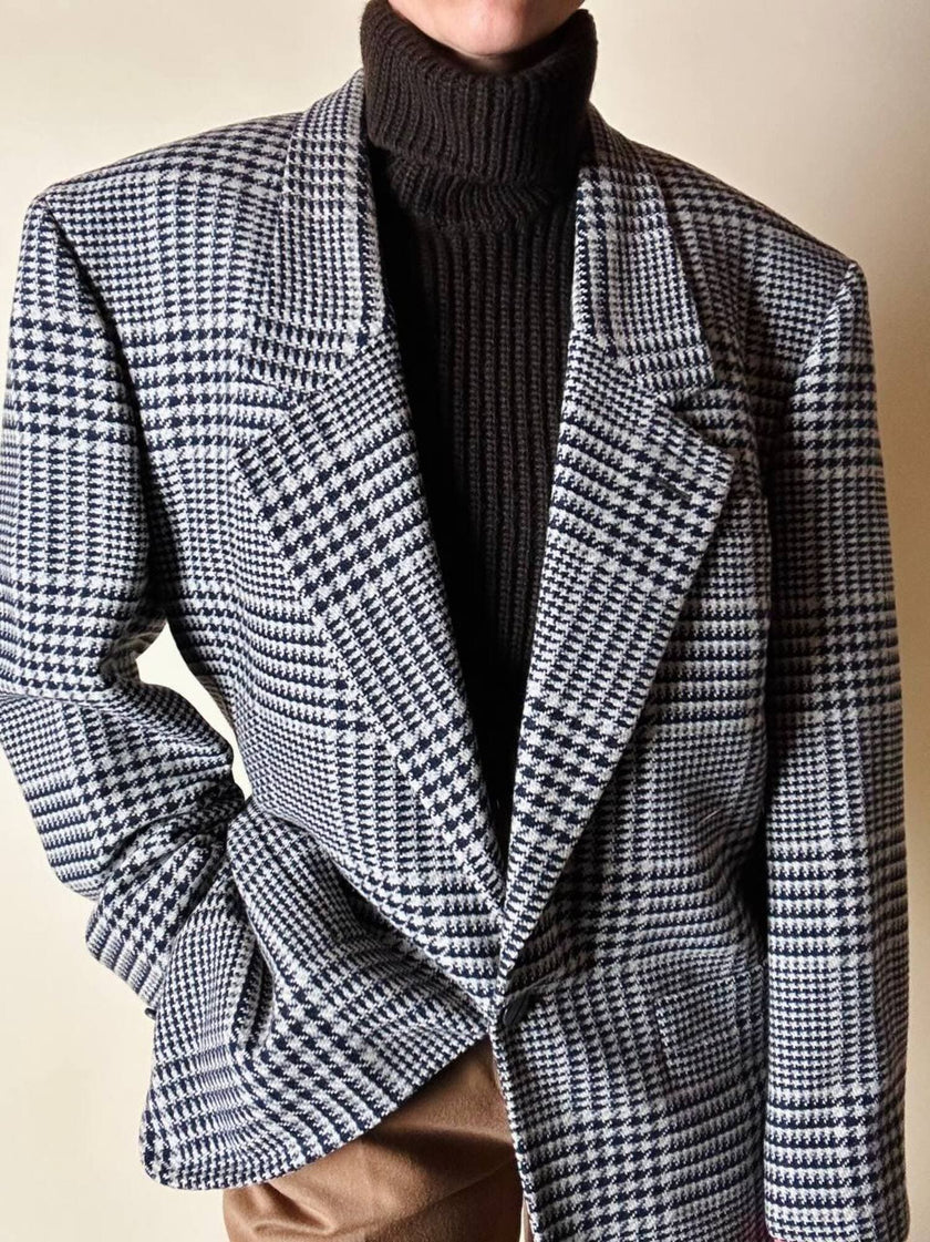 Blazer vintage Gianni Versace in lana jacquard fantasia principe di Galles