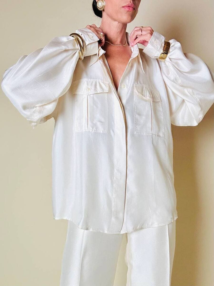 Camicia oversize in seta avorio “È Seta”