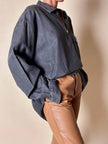 Blusa Yves Saint Laurent oversize in denim grigio con zip e logo ricamato