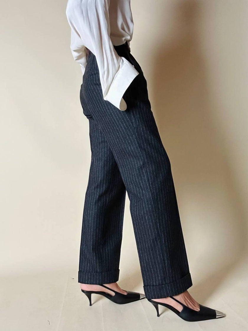 Tailleur gessato giacca/pantalone in lana grigio antracite “Antonio Fusco”