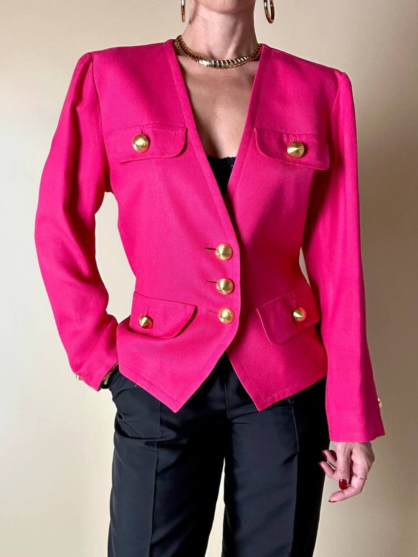 Blazer fucsia con bottoni gioiello dorati in metallo satinato “Yves Saint Laurent”