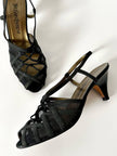 Sandali vintage Yves Saint Laurent in rete mesh nera e nabuk