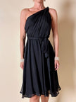 Abito mono spalla con gonna a ruota in voile di seta nero “MSGM”