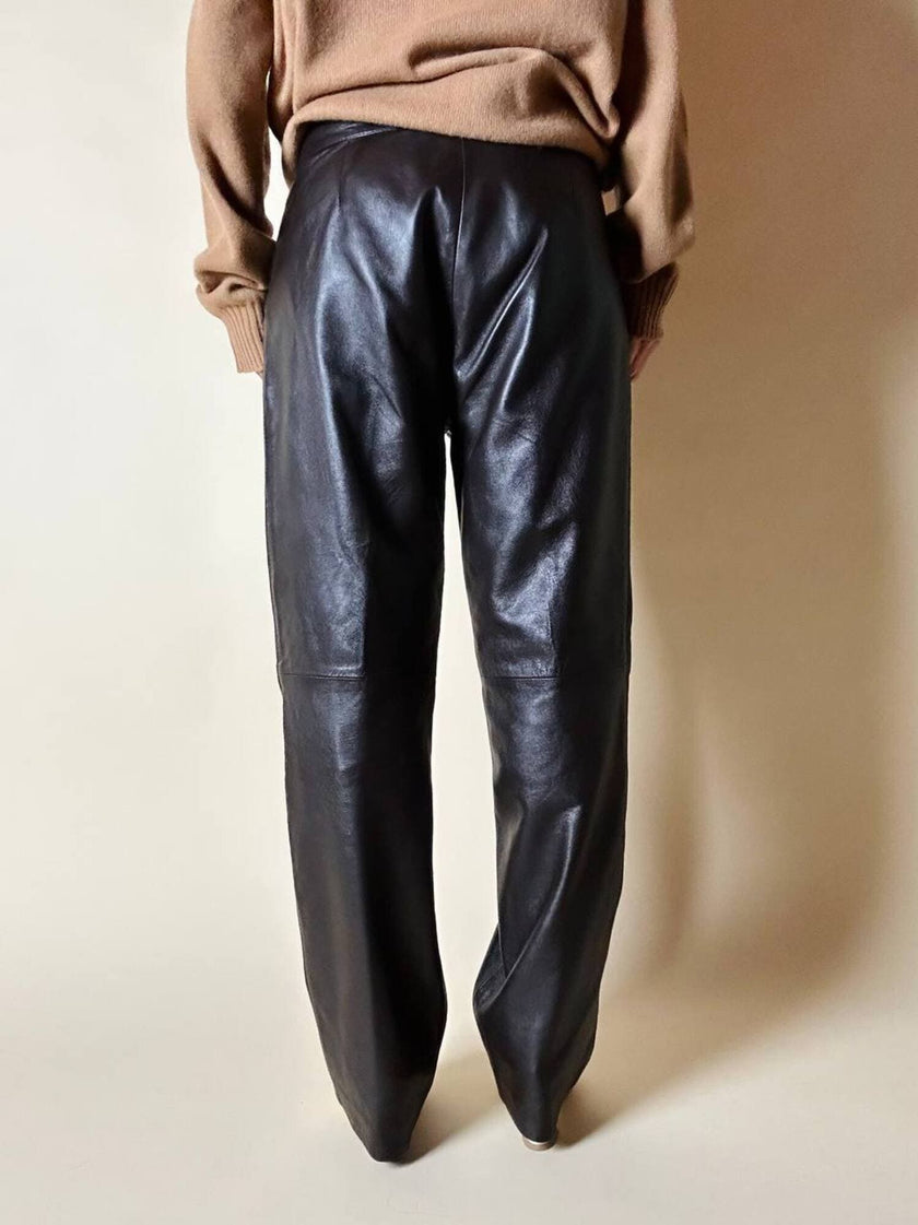 Pantalone vintage in pelle testa di moro