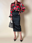 Camicia satroriale in raso di seta fantasia rose rosse