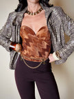 Bustier La Perla con scollo a cuore in tessuto micro plissé color bronzo
