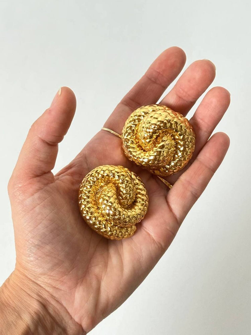 Vintage gold-tone knot clip-on statement earrings