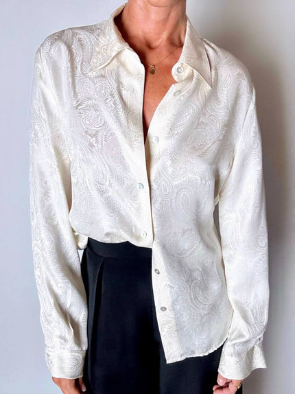 Camicia vintage in seta jacquard avorio con motivi paisley Andrea Mare