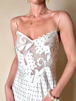 Slip dress in seta avorio a pois neri con corpetto lavorato “La Perla”