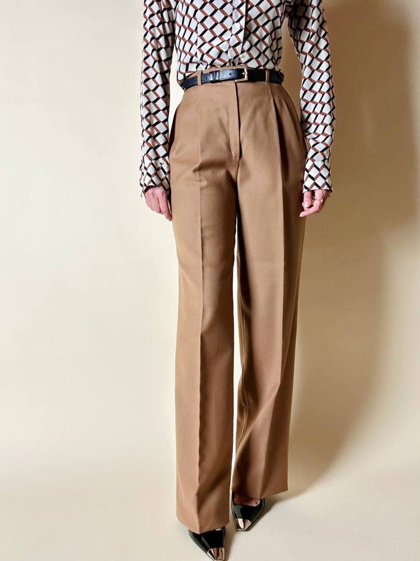 Pantalone Christian Dior vintage modello classico con pince in lana cammello scuro