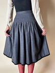 Gonna Fit and Flare Valentino Miss V in lana grigio antracite e velluto nero