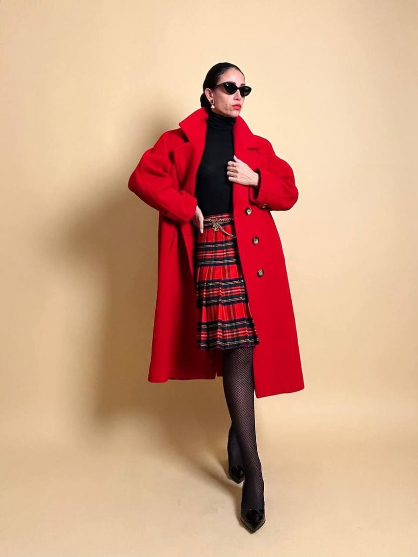 Minigonna a pieghe in lana e cachemire fantasia tartan