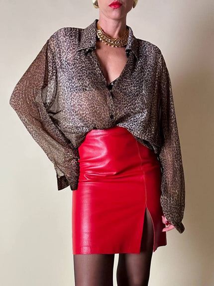 Camicia leopardata in chiffon operato con fili di lamè oro