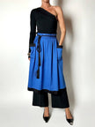 Gonna vintage Yves Saint Laurent in cotone bluette con profili neri e maxi tasche