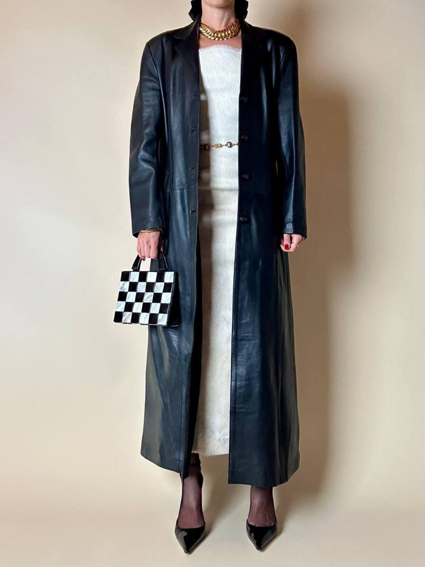 Cappotto lungo in pelle nera