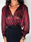 Camicia vintage in tessuto dévoré a righe bordeaux e nero
