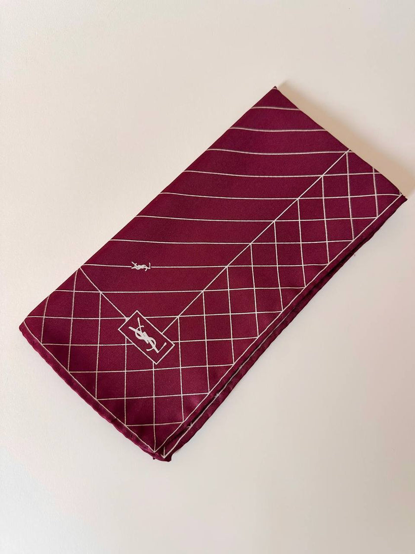 Mini foulard vintage Yves Saint Laurent bordeaux con loghi avorio