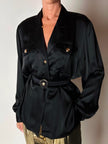 Camicia vintage Padovanelle in raso di seta nero con bottoni gioiello dorati