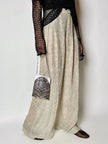 Pantalone a palazzo vintage Emporio Armani in seta goffrata champagne operata con filo metallico