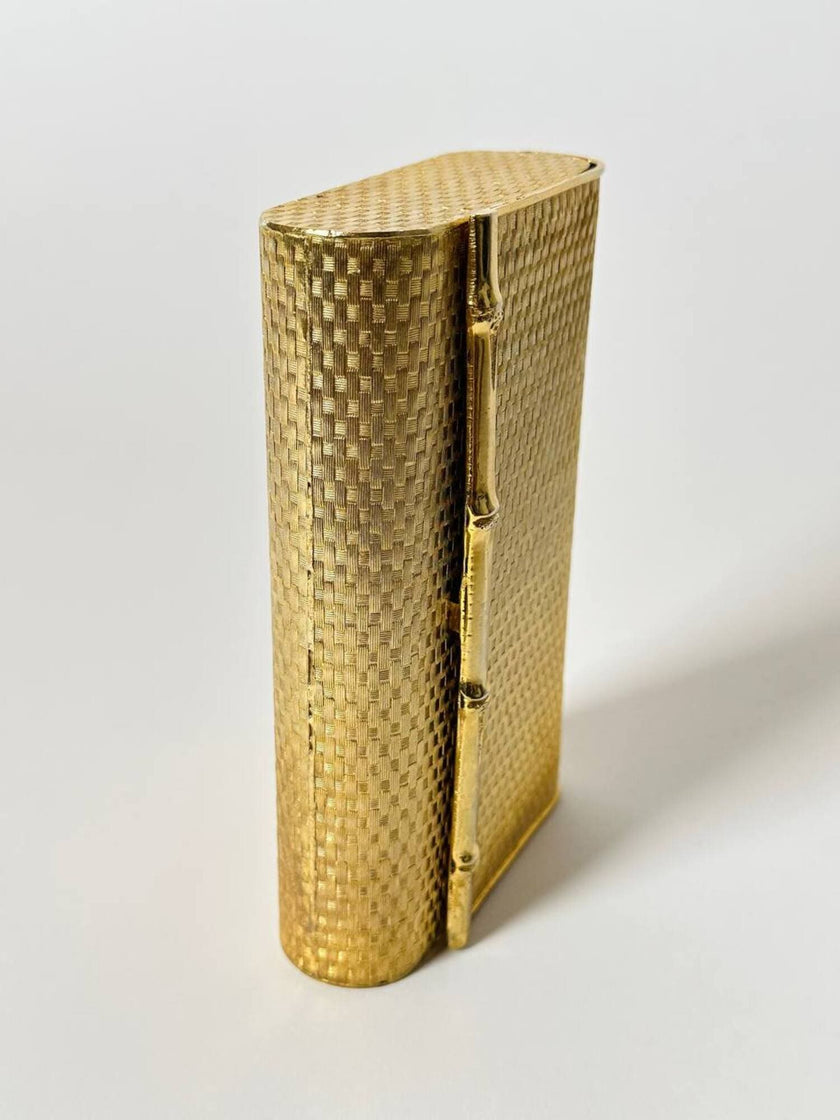 Clutch-Minaudière vintage in metallo oro satinato con dettaglio bambù