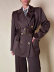 Blazer doppiopetto in lana color cioccolato “Yves Saint Laurent” con pantalone abbinato