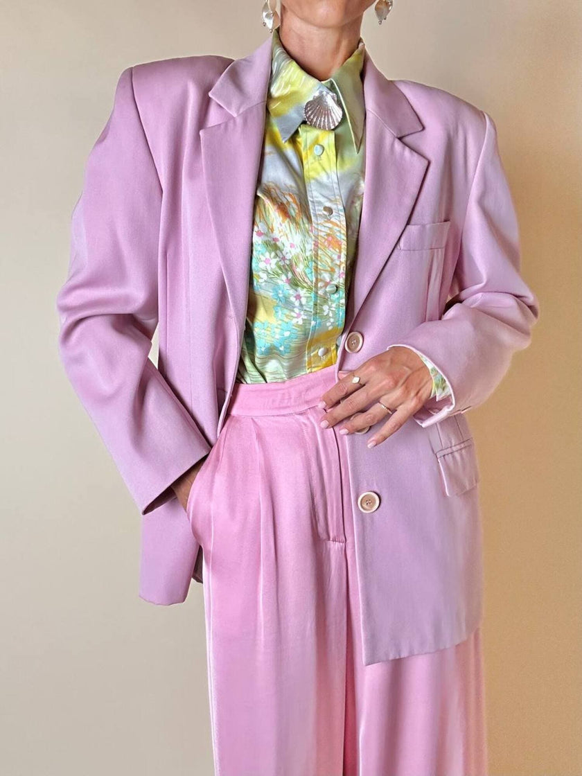 Blazer in rasato di lana merinos super fine rosa “Swish”