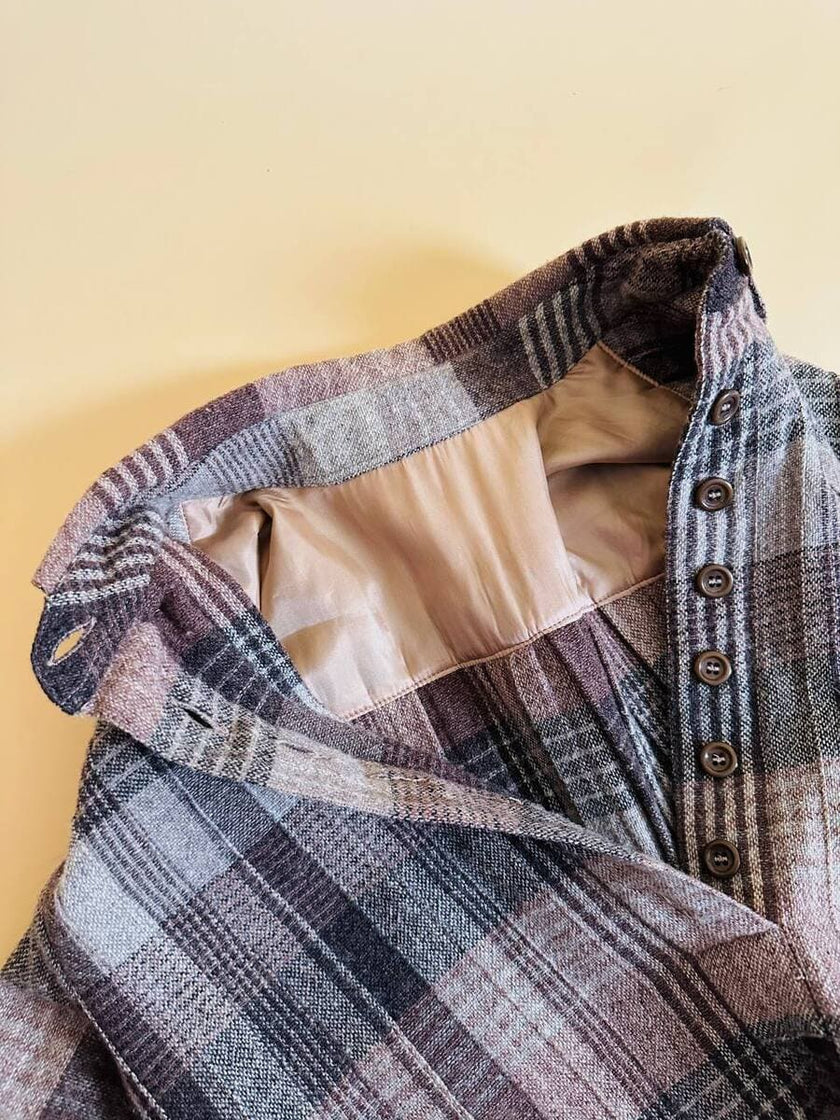 Maxi abito plissé in lana flanellata fantasia check