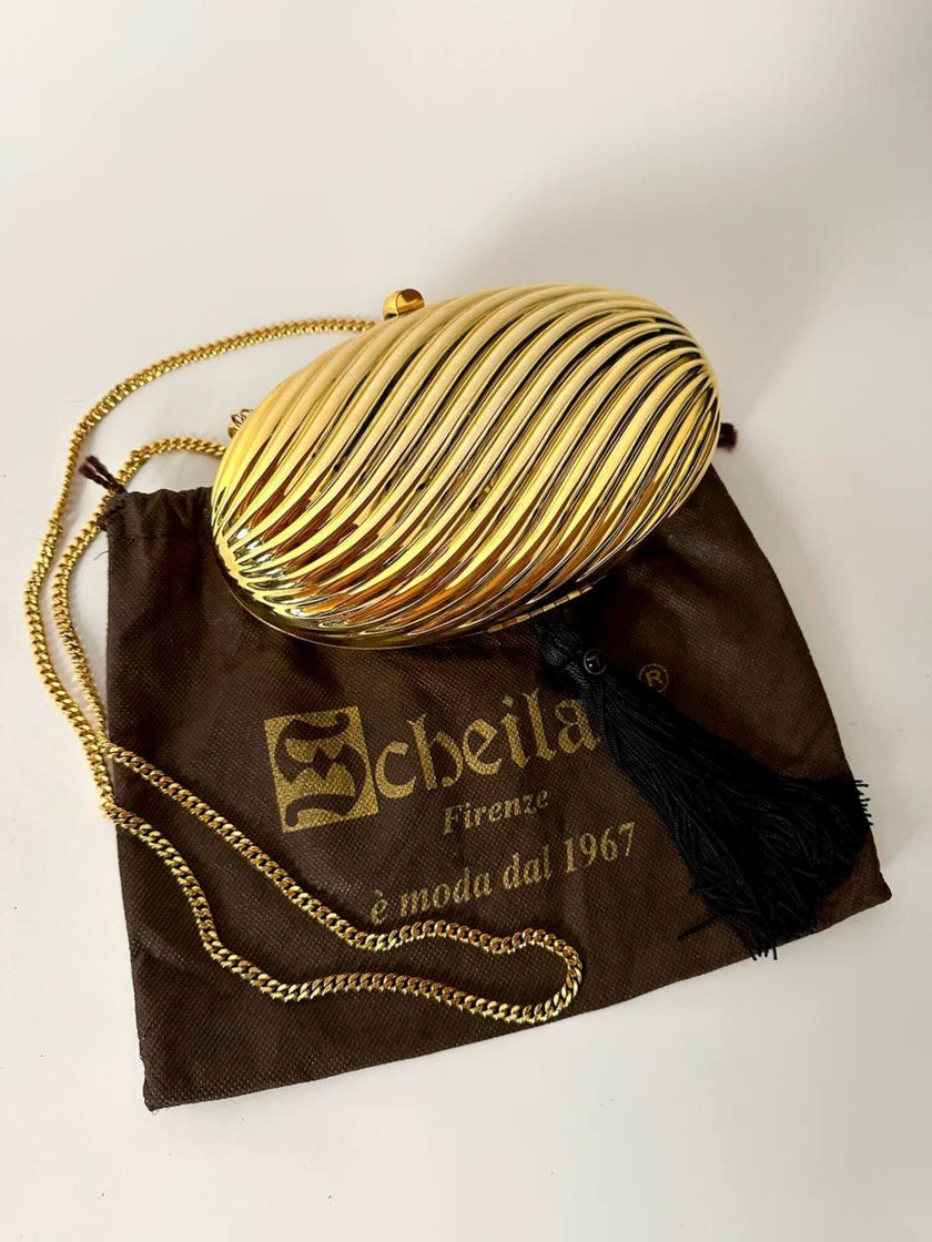 Vintage Schéilan Firenze jewel bag in twisted gold-tone metal with a couture tassel