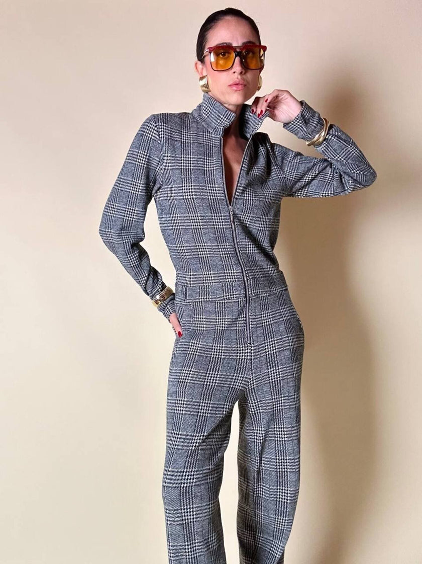 Jumpsuit in misto lana fantasia principe di Galles