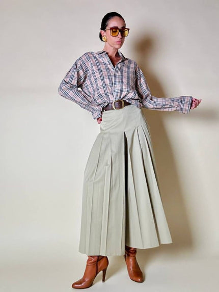 Gonna/pantalone color sabbia con dettaglio plissé
