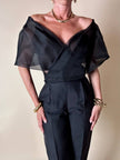Top incrociato in organza nera con ricamo in perline “Per Te By Krizia”
