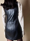 Abito scamiciato vintage in pelle nera con zip frontale