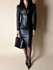 Blazer cropped Gianni Versace vintage in pelle nera con bottoni medusa