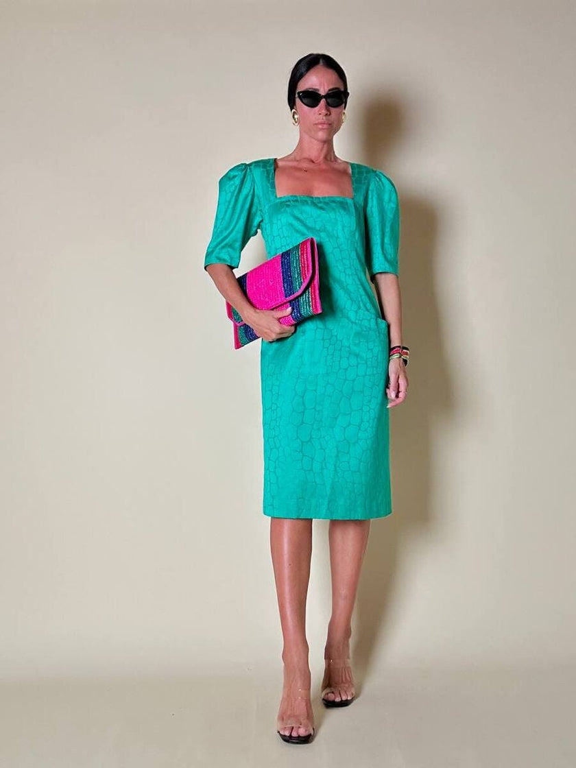 Maxi pochette in paglia a righe multicolor “Yves Saint Laurent”