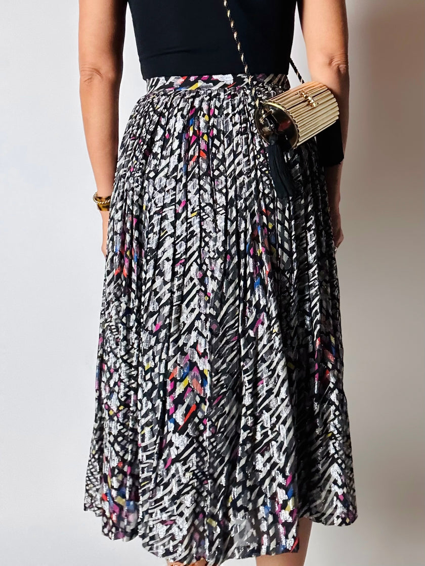 Gonna vintage in seta jacquard operata con lamé  argento – Tessuto Gianni Versace