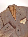 Blazer vintage oversize in fresco di lana principe di Galles beige e marrone con pochette in seta Vincam