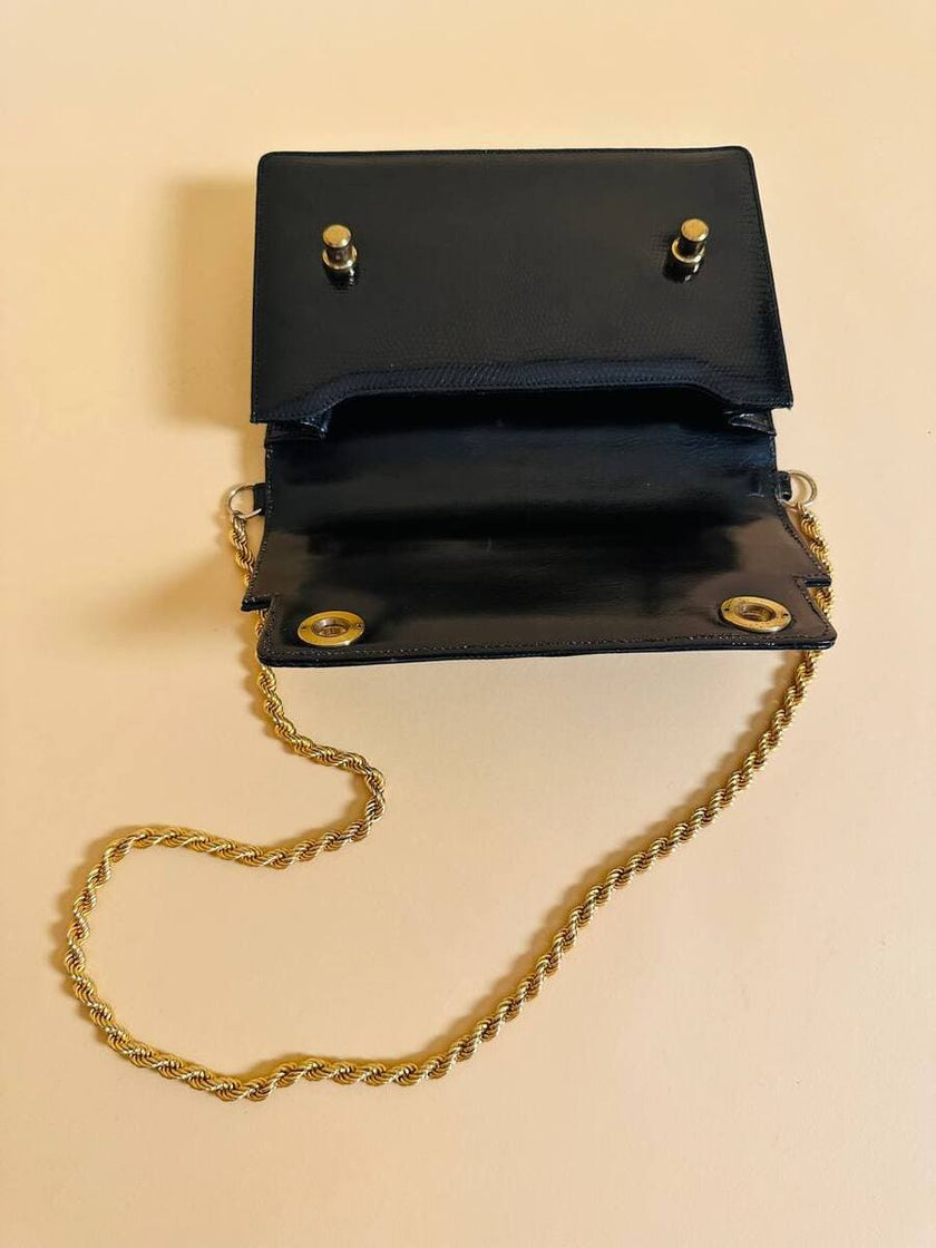 Borsa in pelle nera in stampa tejus 