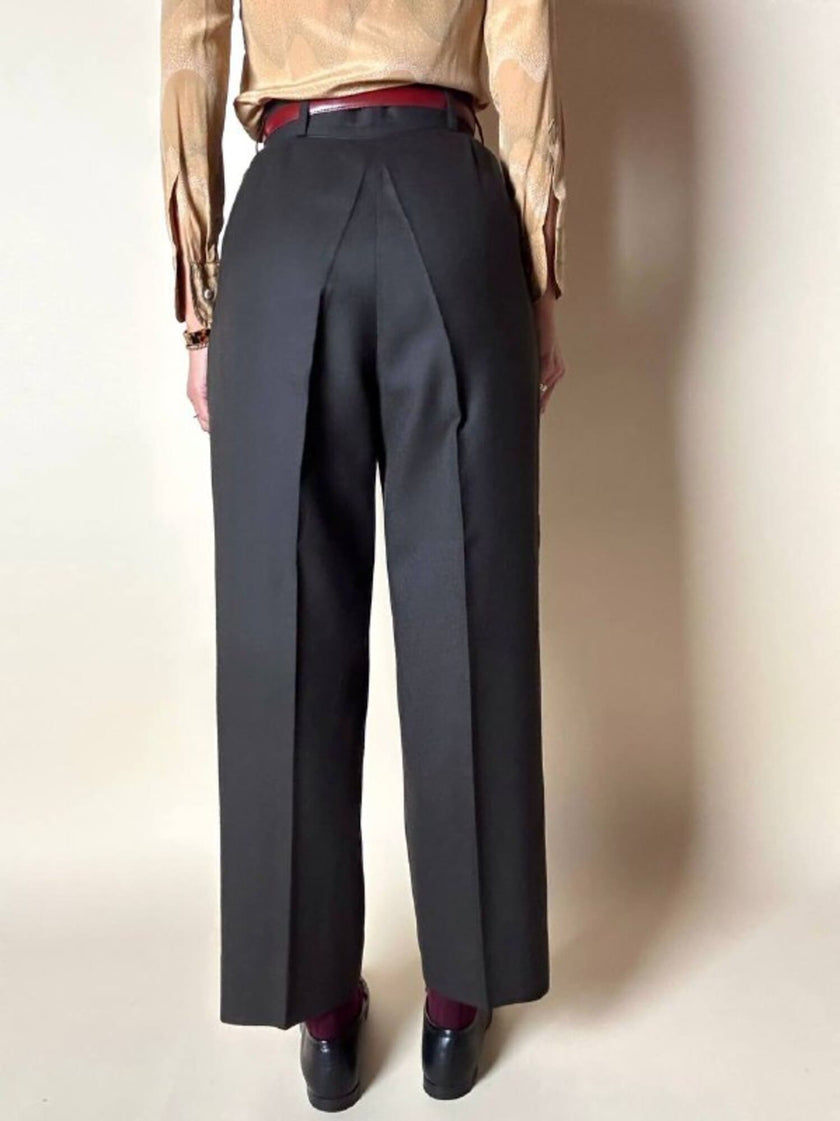 Pantalone Yves Saint Laurent a vita alta con pince alla francese in lana verde cacciatore
