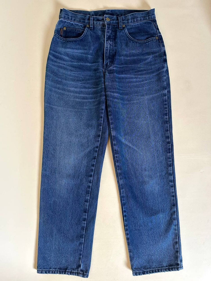 Jeans Yves Saint Laurent Vintage Boy-Friend in Denim Blu Scuro Slavato