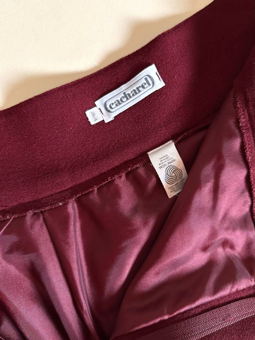 Cacharel burgundy crepe wrap-effect midi skirt