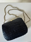 Borsa vintage Rodo in midollino nero con tracolla a catena oro