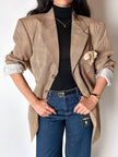 Blazer vintage oversize in fresco di lana principe di Galles beige e marrone con pochette in seta Vincam