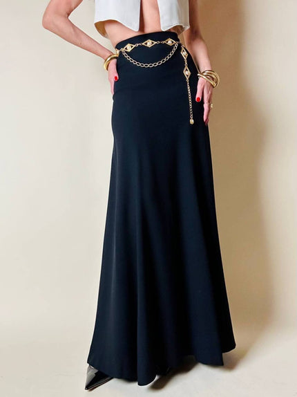 Gonna lunga in crepe nero “Yves Saint Laurent”