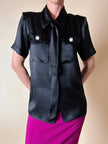 Camicia nera in raso di seta con cravattino “Yves Saint Laurent”