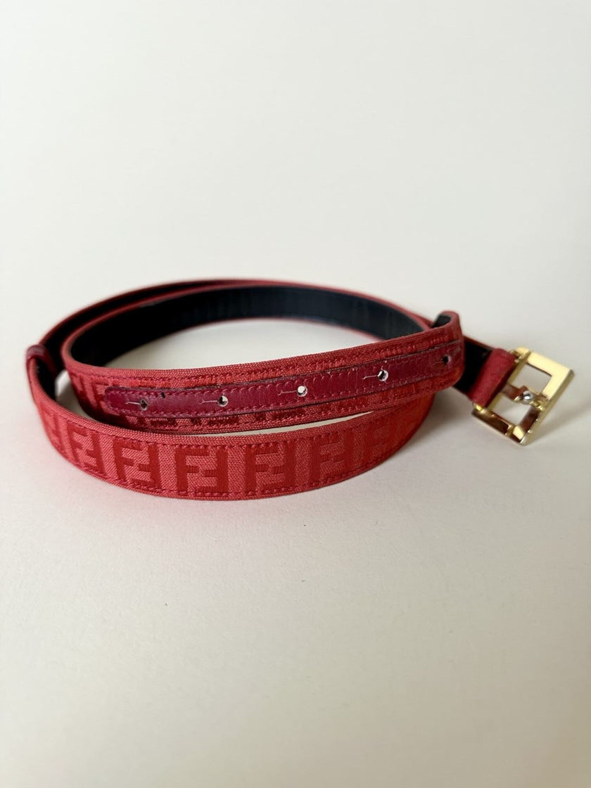 Cintura rossa in tessuto Jaquard con fibbia logo dorata “Fendi”