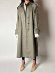 Vintage Aquascutum trench coat in khaki green gabardine with matching belt