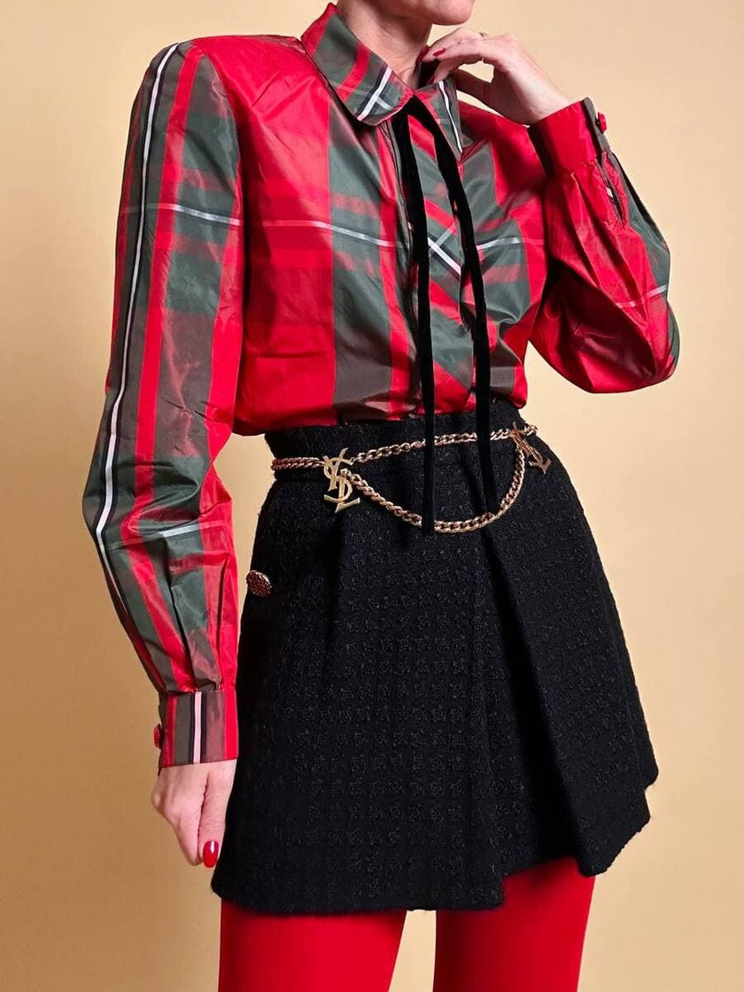Camicia in taffetà di seta fantasia tartan 