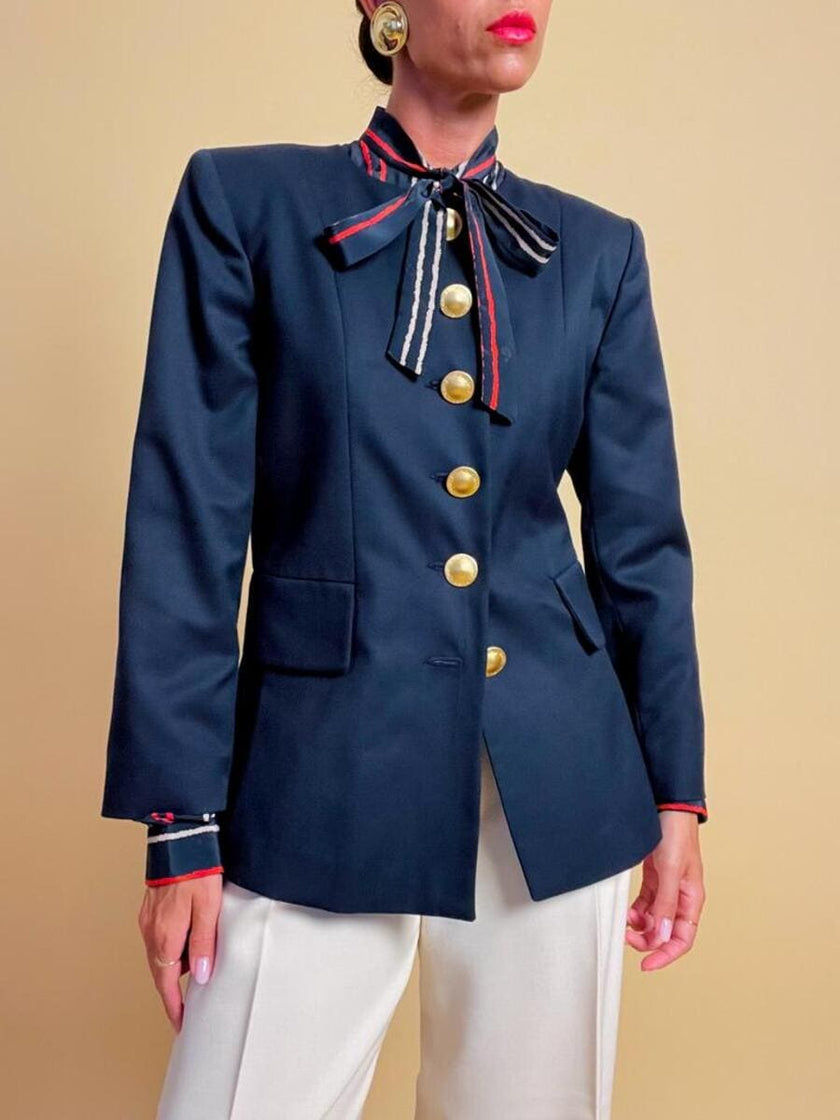 Blazer Yves Saint Laurent blu navy con maxi bottoni oro