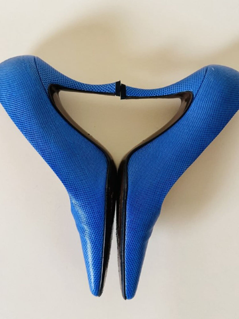 Décolleté Walter Steiger in pelle stampa lizard blu cobalto